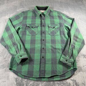 Wallace And Barnes Thick Flannel Button Down Green Black Check Large Shacket